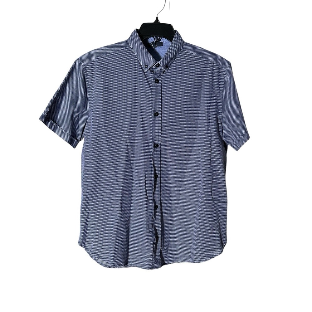 Armani Jeans Shirt Short Sleeve Button Down Size Mens Large Blue Collared CC10-5